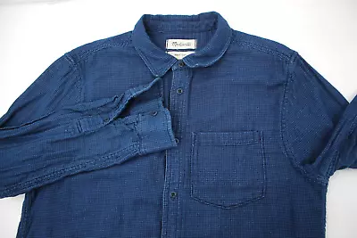 Madewell Shirt Mens Medium Double Weave Perfect Long Sleeve Indigo Houndstooth • $26.66