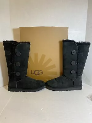 Ugg Women's Bailey Button Triplet II Tall Black Pull On Boots 1873 Size 9 • £58.38