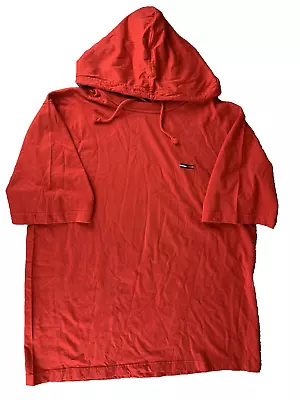 Vintage Tommy Hilfiger Shirt W/Hood Adult Large Red Short Sleeve Tee Hoodie Mens • $19.99