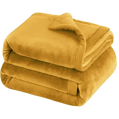 Ochre Mink Fleece Throws Ultra Soft Reversible Twin Queen Size Sofa Bed Blankets • $17.99