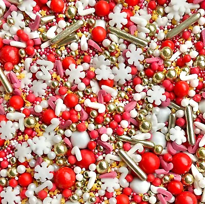 Christmas Sprinkles White Red Metallic Gold Cupcake Cake Topper Edible Snowflake • £4.99