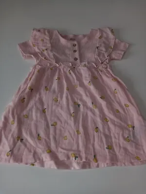 Baby Girl's M&S Pink Dress With Lemons Age 12-18 • £5