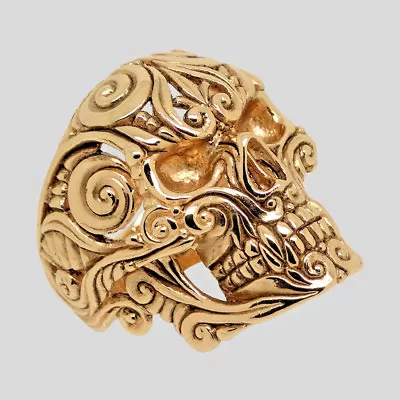 Mexican Sugar Skull 14K Gold Ring Biker Memento Mori Handmade All Size UNIQABLE • $2880