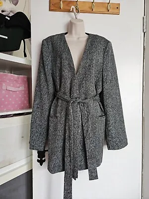 Longline Grey Marl Tie Waist Blazer Jacket Coat **uk 20** Very Good Condition • £8