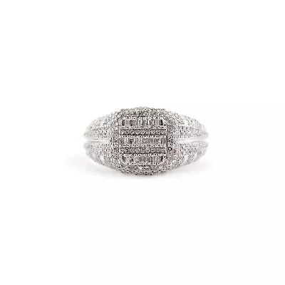 10k White Gold Baguette Cluster Natural Diamond Signet Ring (1.74 CTW)Size 12.5 • $820.70