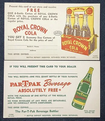RC ROYAL CROWN COLA  & PAR-T-PAK Vintage Free 6- Bottle Carton Coupon Lot Of 2 • $6.95