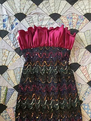 VINTAGE MIKE BENET RAINBOW SEQUIN COLUMN DRESS Size 10 Small Disco Retro Sparkle • $210