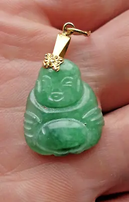 Vintage Chinese Jade Buddha Pendant With Yellow Metal Mount • $12.63