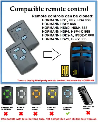 Remote Control Duplicator For HORMANN HSM2 HSM4 868 (Blue Button Only) • £14.85