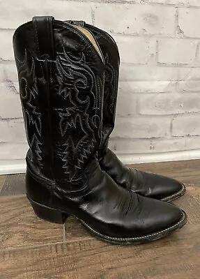 Justin Made In USA Classic Black Leather Cowboy Boots Men Size 10.5D Red Stitch • $159