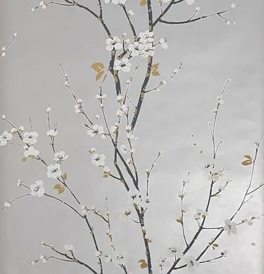 Monterey Silver Metallic Mist Floral Gray Trees Branches White Flowers Wallpaper • $4