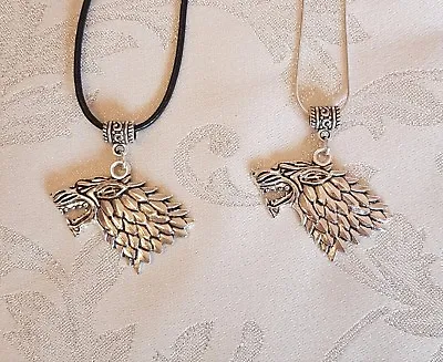 GOTH Game Of Thrones Inspired Stark Wolf Head Charm Pendant Necklace • £2.99