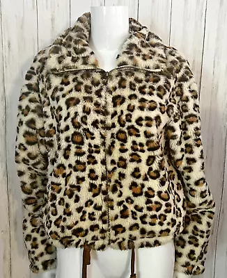 No One Cares Victorias Secret PINK Faux Fur Plush Leopard Jacket XS Lined Soft • $13