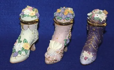 Victorian Shoe Trinket Floral Boots Boxes With Hinged Lid - March June December • $13.50