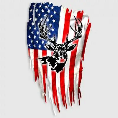 American Flag Whitetail Deer Hunting Decal Sticker Truck Window Archery Bow Case • $8.99