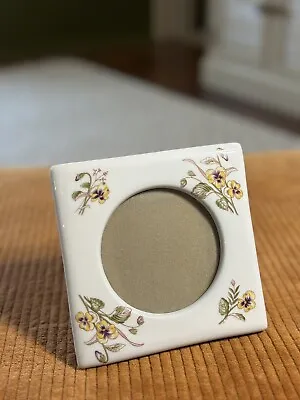 Vintage Floral Flowers Iris Ceramic Picture Frame 5” Square Glass Yellow&Purple • $9