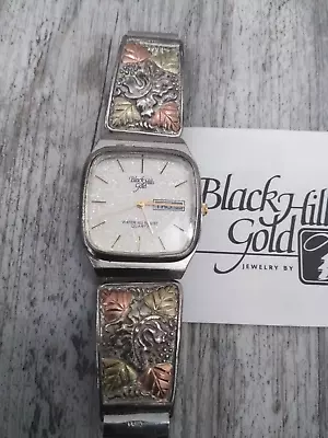 Vtg Black Hills Gold Quartz Watch Date  Sterling Silver Rose Green 12k • $67.98