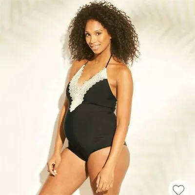 Womens Maternity Swimsuit Large Black 12 / 14   One-piece $98 SEA ANGEL SALE NWT • $22.99