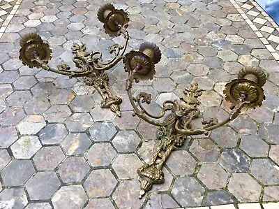 £35.58 • Buy Antique Vintage Matching Pair Ornate Brass Candelabra Wall Sconce Candle Holder