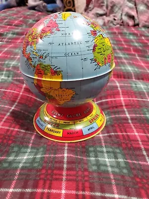 J. CHEIN Vintage TIN METAL Full Color World GIANT GLOBE COIN BANK ~ Made In USA • $34.99