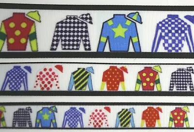 Kentucky Derby Silks Horse Race Grosgrain Ribbon 5/8 7/8 1.5 Black Border Jockey • $4.90