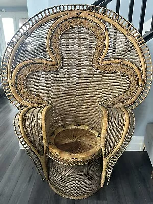 Vintage King Cobra Peacock Chair In Mid Century 1970s Boho Chic Rattan Wicker • $900