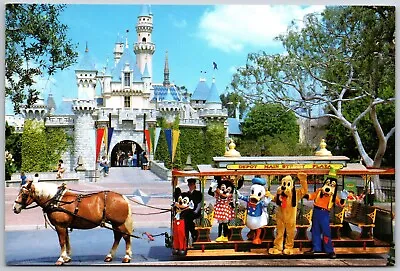 Disneyland Sleeping Beauty Castle Horse Drawn Streetcar Postcard Mickey Minnie • $5.77