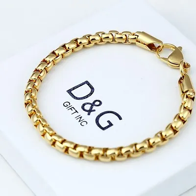 DG Men's 8.5  Stainless Steel 6mm Round Box Chain Bracelet Gold Plated Box • $13.99