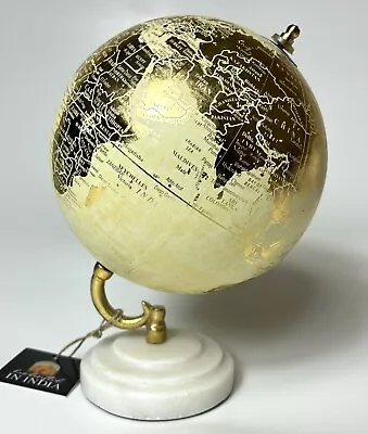 Desk Globe  Decorative Stone Wood &Metal Made In India New 9” • $28.50