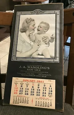 Vintage 1941 J A Wandling's Milk Dairy Calendar Sign Riegelsville Pa Goat Milk • $79.99