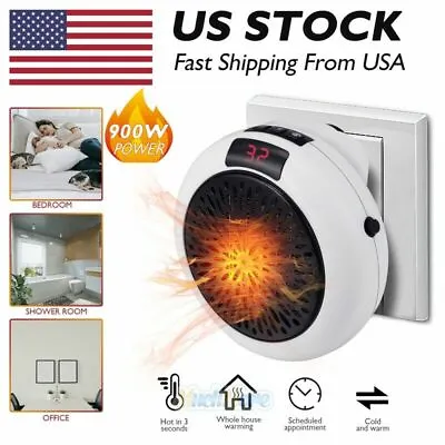 $21.99 • Buy Portable LED Digital Electric Wonder Heater Wall Sockets Mini Fan W/ Timer Home