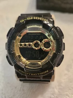 Casio G-Shock Mens Watch GD100GB Sport Gold Black Resin Band Used Complete • $74.99