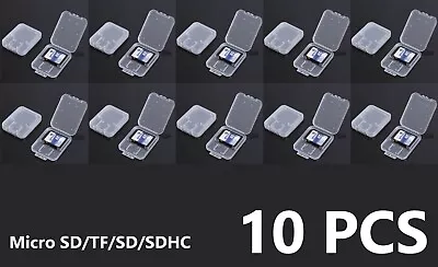 10Pcs Micro SD SDHC Memory Card Case Holder Box Storage Hard Plastic Transparent • $7.99