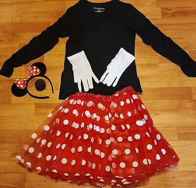 MINNIE MOUSE NEW Women's Costume Large T Shirt Skirt Ears Gloves Red White Black • $35