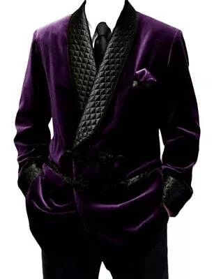 Men Vintage Velvet Smoking Coat Jacket Robe Shawl Lapel Tuxedo Blazer Tailored • $119.99
