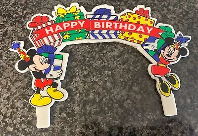 Vintage Disney Mickey And Minnie Mouse Happy Birthday Cake Party Topper • $6.99