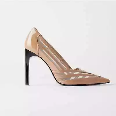 Zara Nude Patent Leather Pumps With Mesh Cutouts 41/ 10  • $30