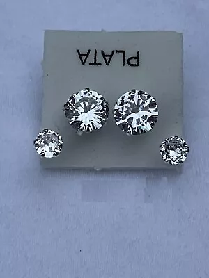 Double Clear Crystal Bling Screw On 925 Silver Stud Earrings Aretes Taxco Mexico • $12.90