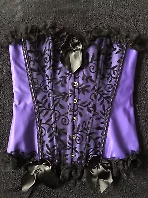 Purple & Black Over Bust Boned Front Fastening Corset Top Size M • £6