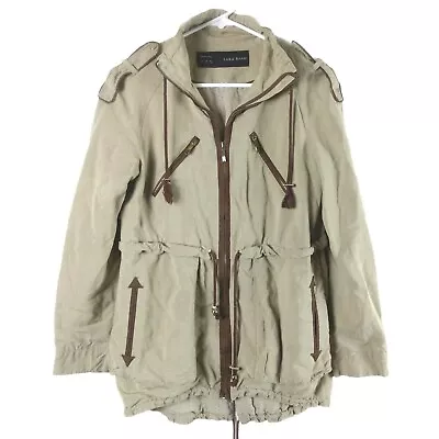$34.98 • Buy Zara Basic Flowing Safari Utility Jacket Contrast Trim Piping Khaki XS Epaulette