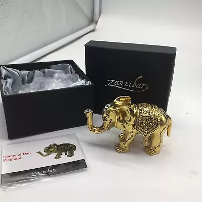 Zanzibar Gold Tone Enameled Metal Trinket Box “Diamond Dan Elephant” With Box • $19.85