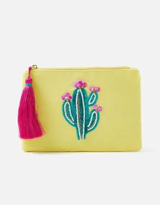 £9.99 • Buy New With Tags Accessorize Cactus Yellow Pouch Make Up Zipper Bag