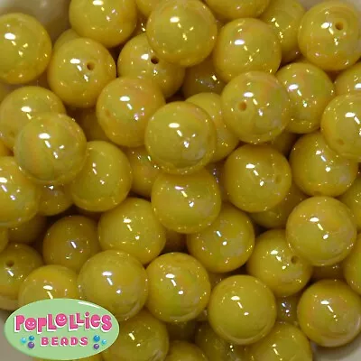 20mm Yellow AB Finish  Acrylic Miracle Bubblegum Beads Lot 20 Pc Chunky  • $7.85