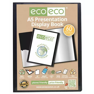 Eco-eco A5 60 Pocket Presentation Display Book 50% Recycled Black Filing 12 Pack • £49.99