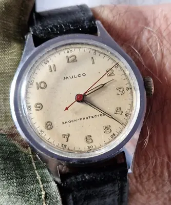 LOVELY VINTAGE 'MULCO' WW2 1940's MILITARY RADIUM DIAL SWISS WATCH LARGE  - 34mm • $188.22