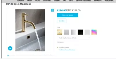 Crosswater Vessel Basin Tap Brushed Brass PRO110DNF RRP £174 • £135