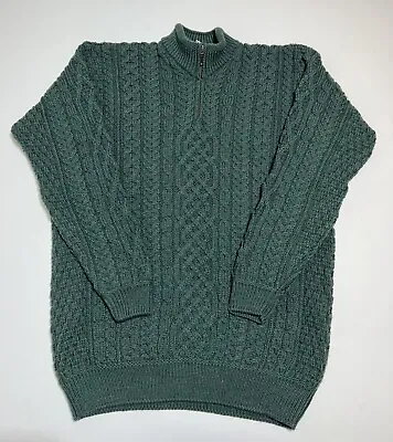 Kilronan Knitwear Merino Wool Sweater Fisherman Cable Knit Ireland Chunky 1/4 N • $49.99