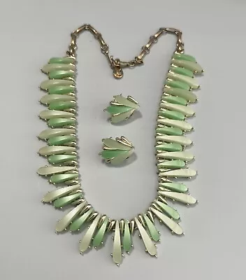 Vintage Coro Green Lucite Necklace Earring Set (lot# L1) • $29.99