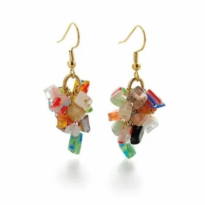 Multi Murano Glass Millefiori Dangling Drop Earrings 1.7  - Museum Jewelry • $68