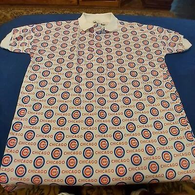 Men's Polo Golf Shirt White MLB Baseball Chicago Cubs Logo Adults One Size • $29.95